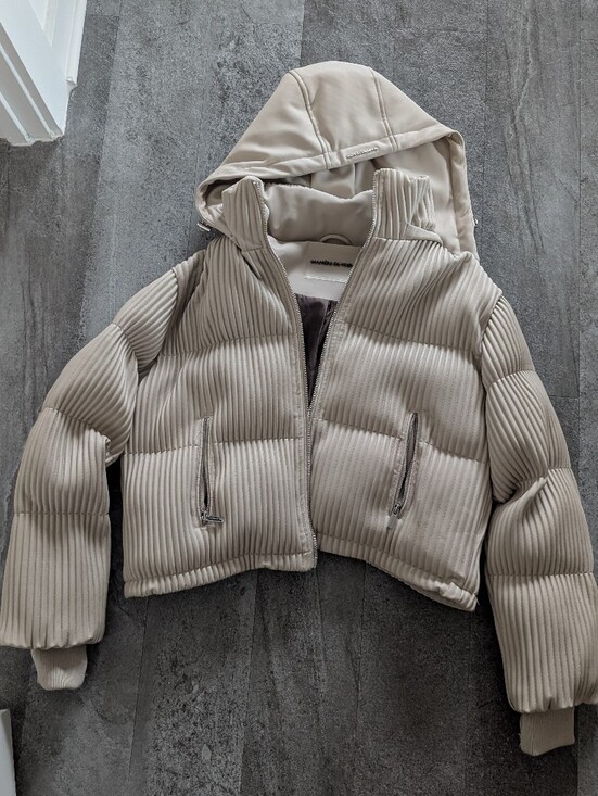 Maniere De Voir Jackets & Blazers - Maniere De Voir Ribbed Vegan Leather Puffer Jacket